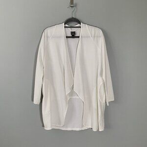 Clara‎ Sun Woo white drape tunic cardigan open front lightweight made in USA